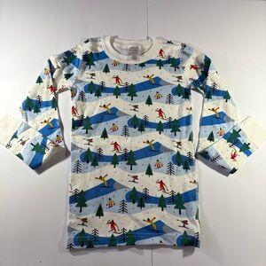 Hanna Andersson Pajama Top White Blue Long Sleeves Ski Slope Christmas Snow 10